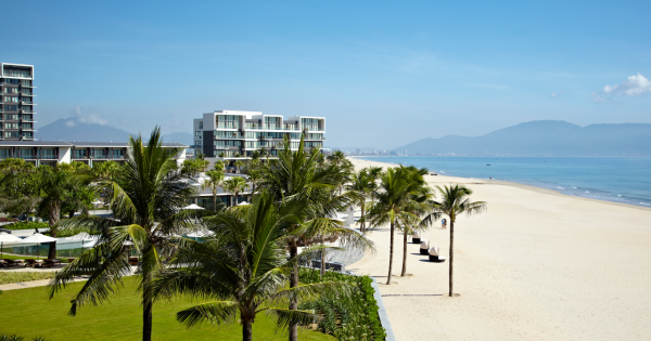 My Khe Beach in Da Nang with clear blue waters and white sand