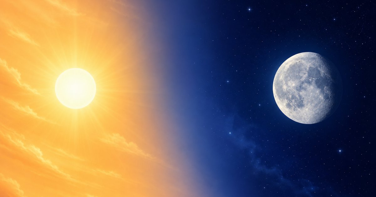 Illustration of golden hour sunlight and the night sky with the moon for Madison.
